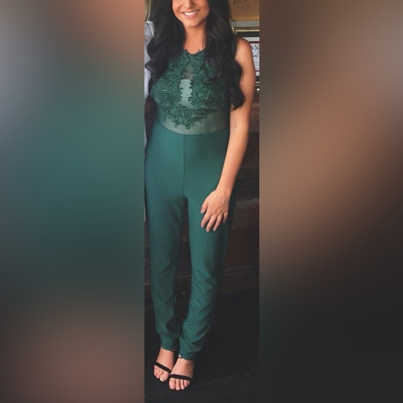 Miss Avenue Green Lace Bodice Jumpsuit – Size L - Picture 1 of 5